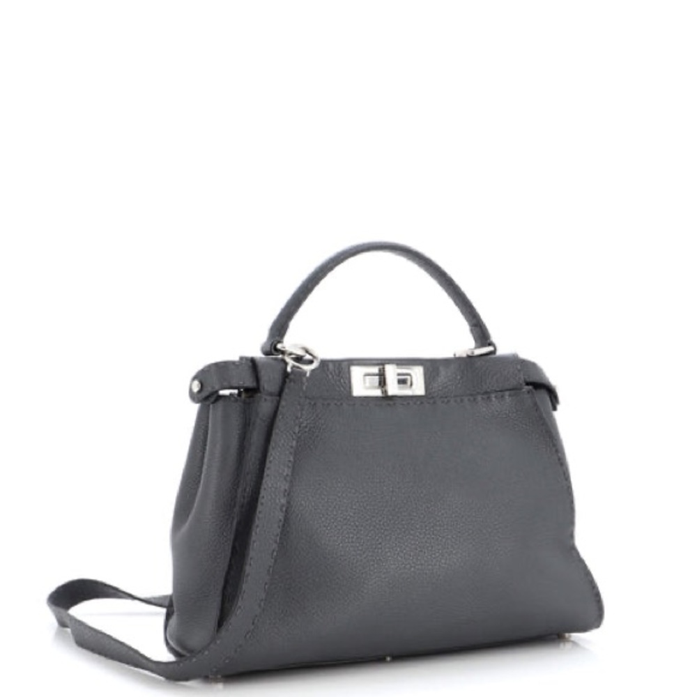 Fendi Grey Selleria Leather Peekaboo Shoulder Bag